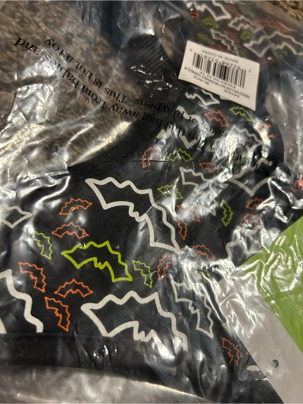 wonder nation Black Dog Harness with Orange and Lime Bat Pattern